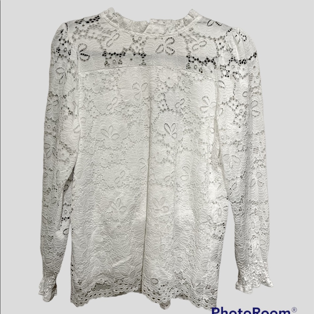 NWT White Lace Smock Sleeve Shirt